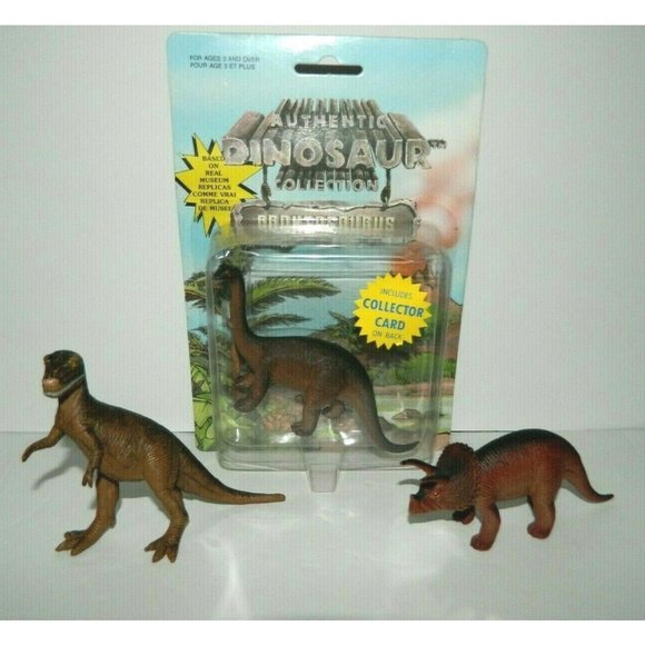 Lot 3 VTG 1988 FUNRISE Authentic Dinosaur Collection Plastic Figure BRONTOSAURUS - Picture 1 of 7